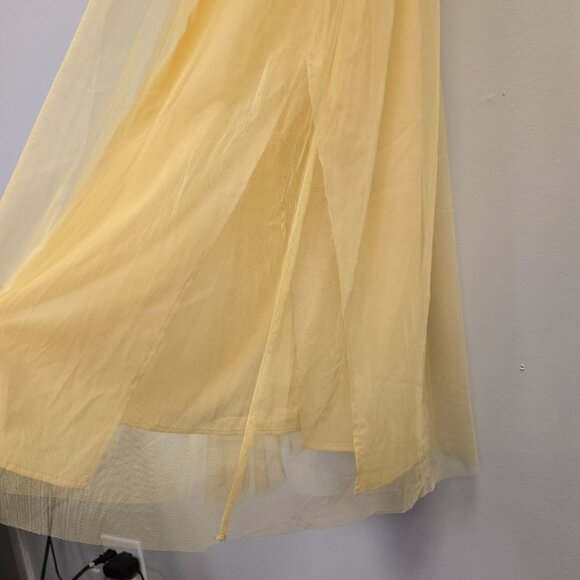 Zara Pastel Butter Yellow V-Neck Tulle Midi Dress Ruffle Ethereal Balletcore - Picture 8 of 16